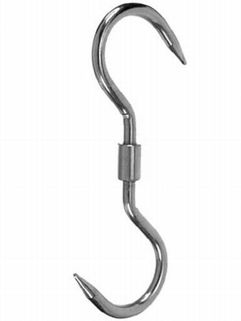 vlees-draaihaak, 260 x dikte 12 mm. rvs 2 spitse punten