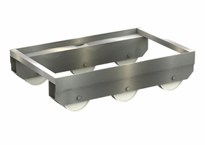 rolwagen, euronorm 40x60cm rand rondom rvs, met 6 wielen