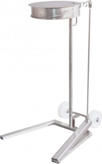 DL rvs klemring-afvalzakhouder met deksel en voetpedaal, verrijdbaar