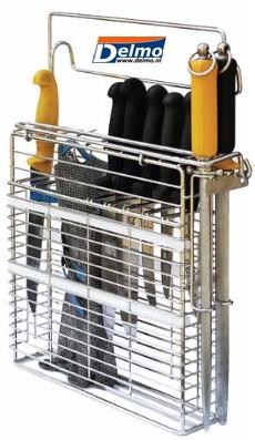 rvs messenkorf, model C voor 7 messen, 2 stalen en 1 handschoen