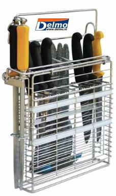 rvs messenkorf, model D voor 10 messen, 2 stalen en 1 handschoen