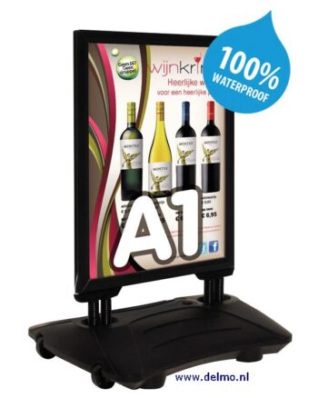 stoepbord, Windvast, kliklijsten A1 met watertank, verrijdbaar, zwart