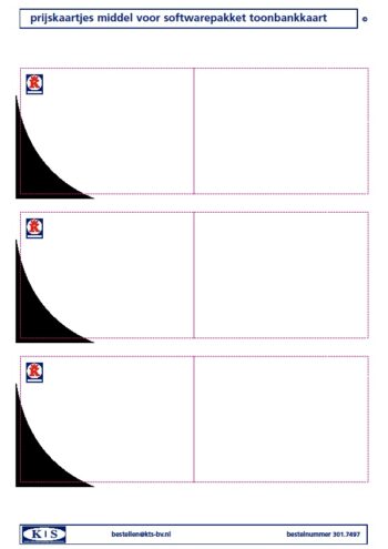 Keursl. prijskaartprintvel, ref.3017497 middel, zwarte hoek, 3xdubbel 67x93mm