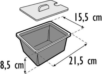 plexi bak zwart, rechthoek 1,0 ltr 215x155x 85mm