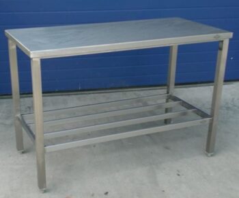Blokvlak stand. werktafel 300x70x94cm. met rvs blad