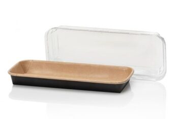Kraft sushi tray 221x91x24mm. bruin/zwart incl deksel