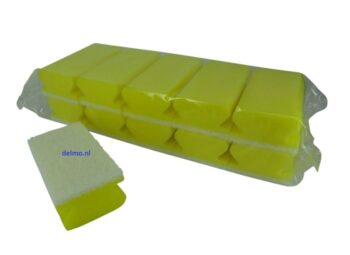 schuurspons met grip geel/wit