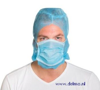 disposable cap met baardmasker blauw, non-woven