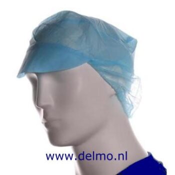 disposable pet met klep en haaropvang blauw, non-woven