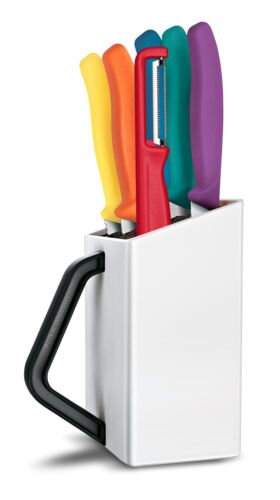 Victorinox Classic messenblok wit, met 6x schil+tomatenmes, assorti heft