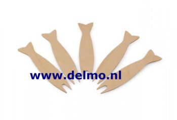 visvorken 9,5cm., hout, visje, 2-tands